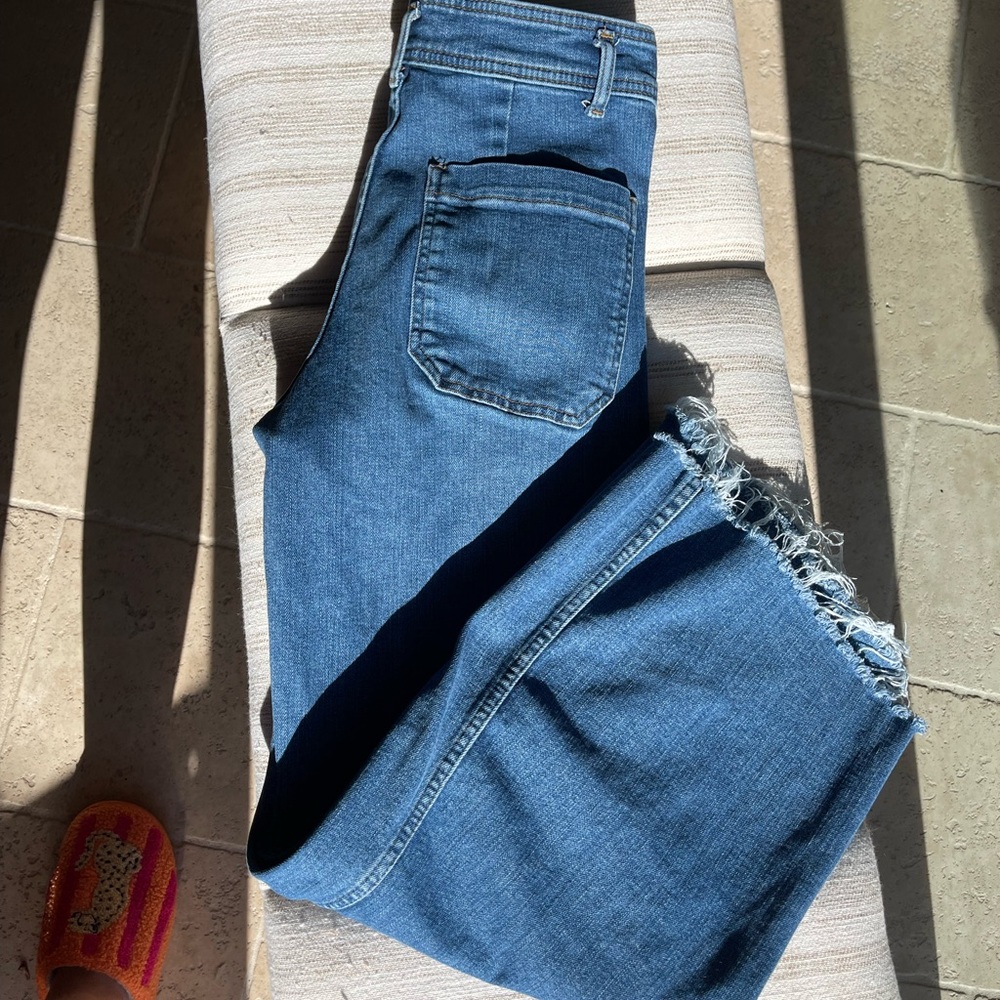 Zara Blue Wide Leg Jeans with Frayed Hem
